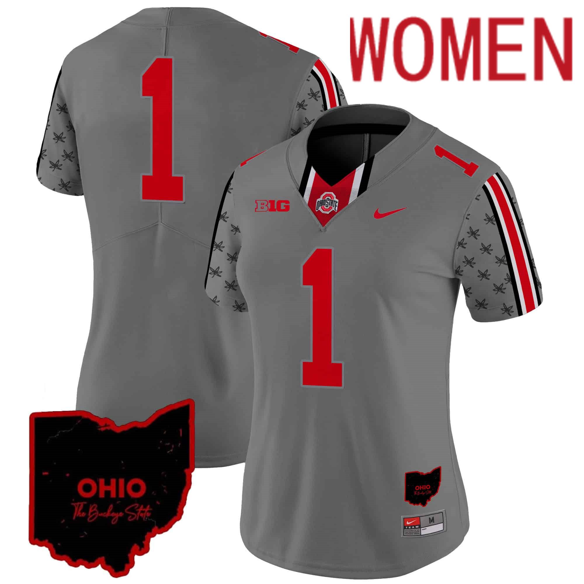 Women Ohio State Buckeyes #1 No Name Grey 2024 Nike Home Patch Vapor Limited NCAA Jersey->women nfl jersey->Women Jersey